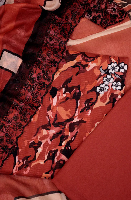 Printkari Unstitch Printed Viscose Collection with Emb Slub Voile Dupatta - Design 02