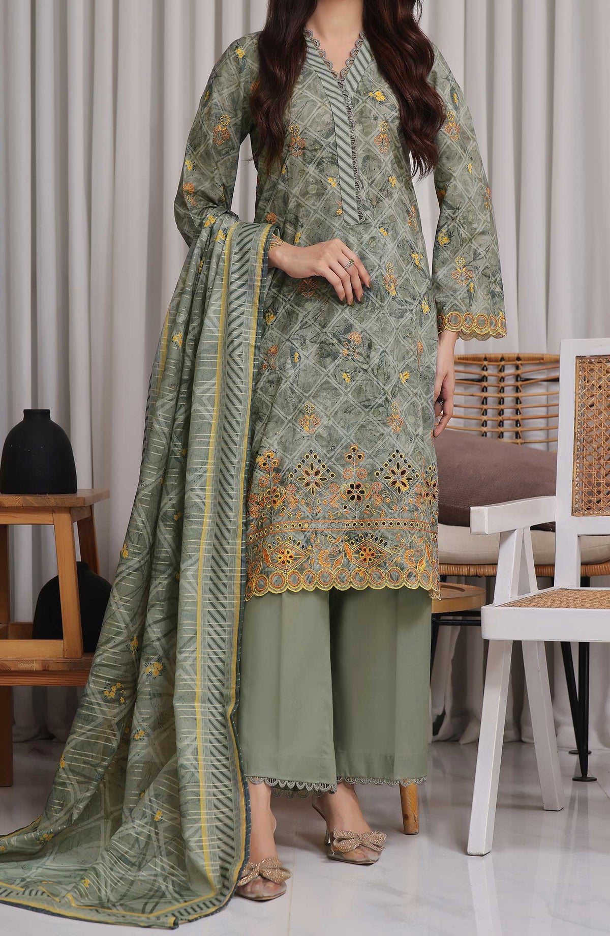 VS Textile Chikankari Lawn Unstitched 3 Piece - DESIGN-400 - VS25CL - Green - Summer Collection