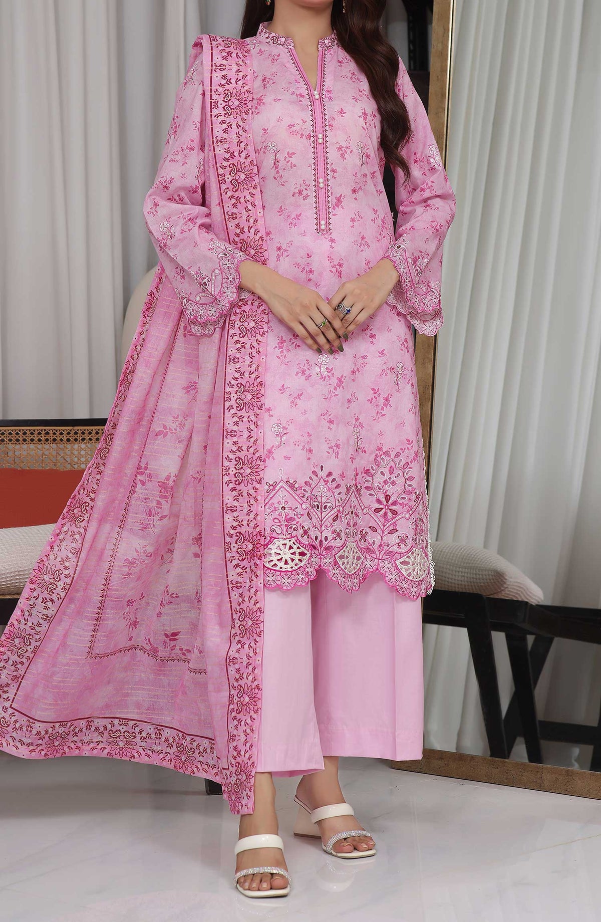 VS Textile Chikankari Lawn Unstitched 3 Piece - DESIGN-403 - VS25CL - Light Pink - Summer Collection