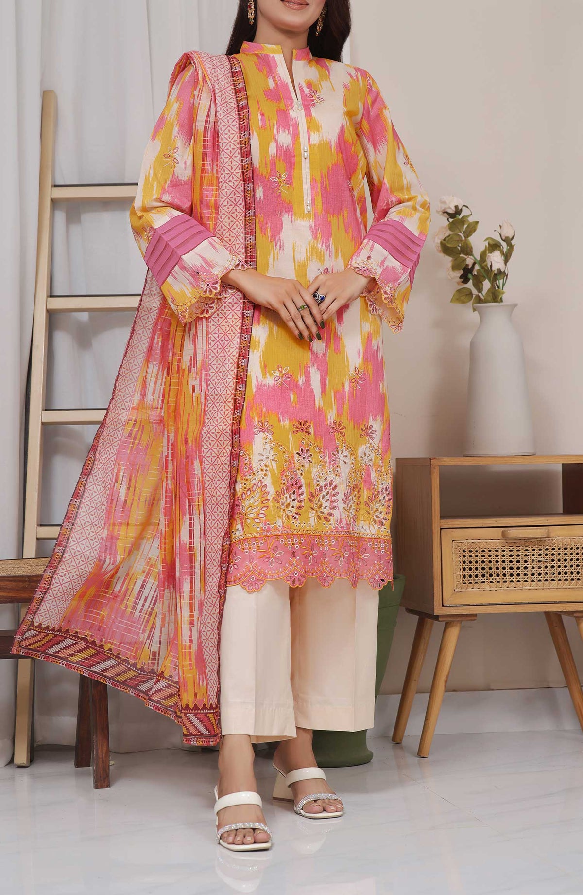 VS Textile Chikankari Lawn Unstitched 3 Piece - DESIGN-408 - VS25CL - Orange - Summer Collection