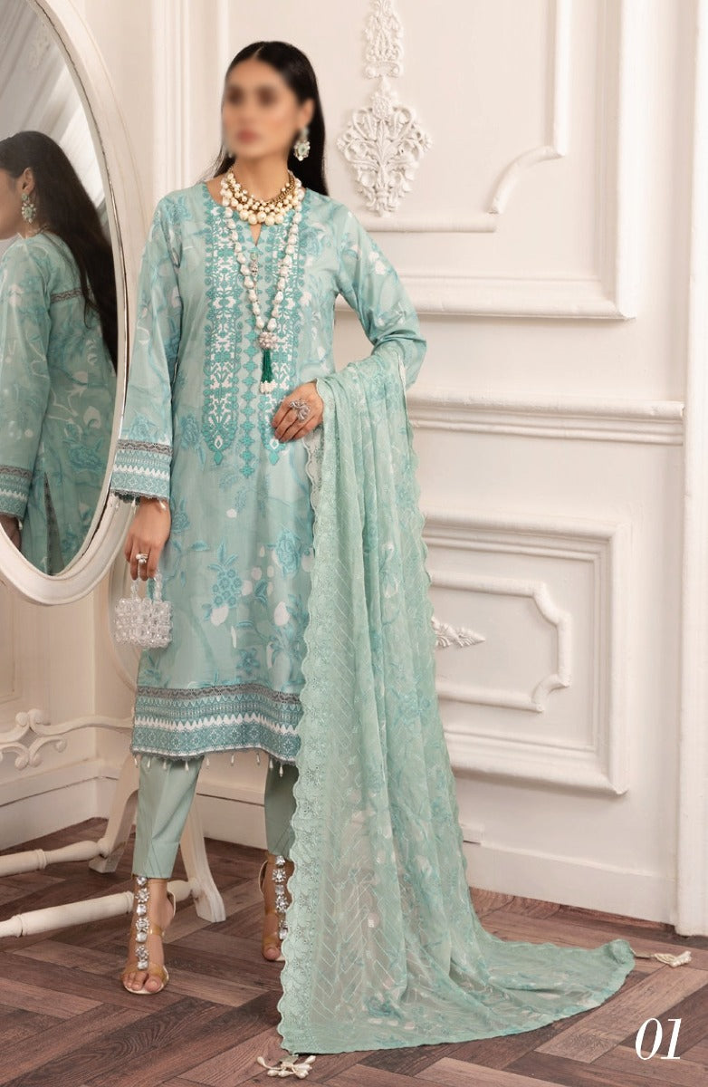 AL ZOHAIB Sunshine Bloom Bamber Chikankari Dupatta Collection - Design 01