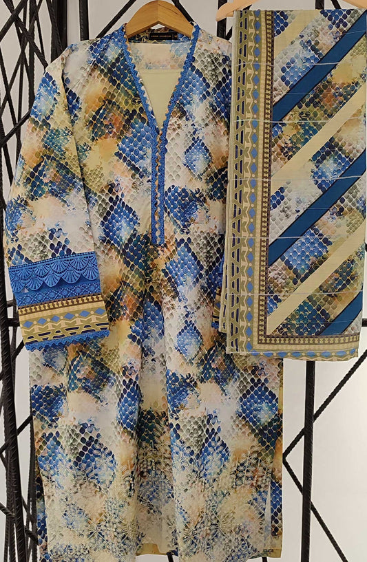 MEHROMAH Stitch Slub Linen Chikankari Emb 3Pec Collection 2024 - Design 01