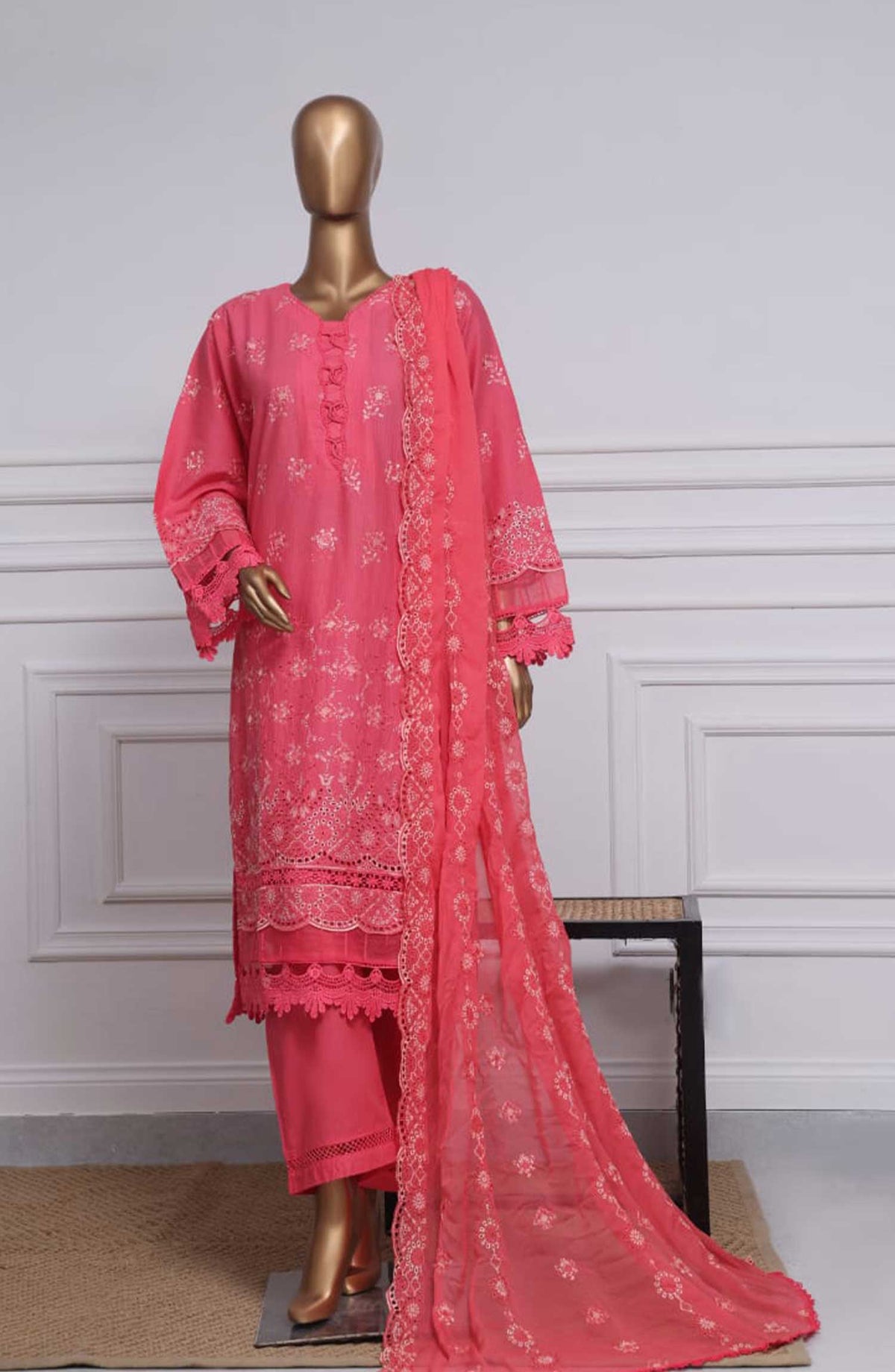 Sadabahar Embroidered Chikankari Stitched 3 Piece - Design 01 - SDB25C - Pink - Summer Collection