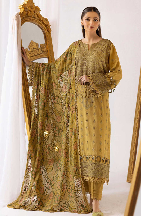 Mahees Saliqa by Riaz Arts Chikankari Lawn Unstitched 3 Piece - D-01 - RA25MS - Dusty Mustard - Summer Collection