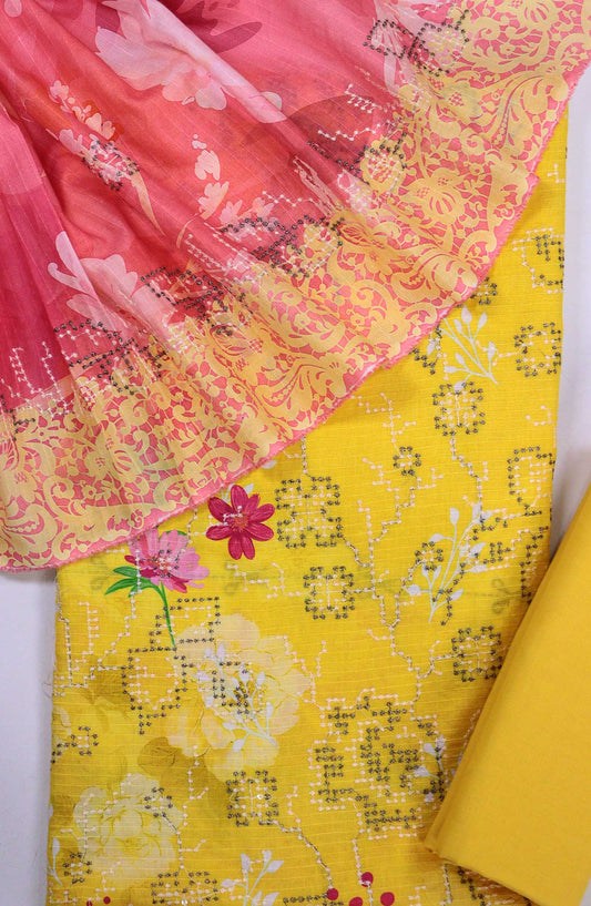 Bana Dora by Amna Khadija Embroidered Lawn Unstitched 3 Piece - D-01 - AM25BDV7 - Light Pink - Summer Collection