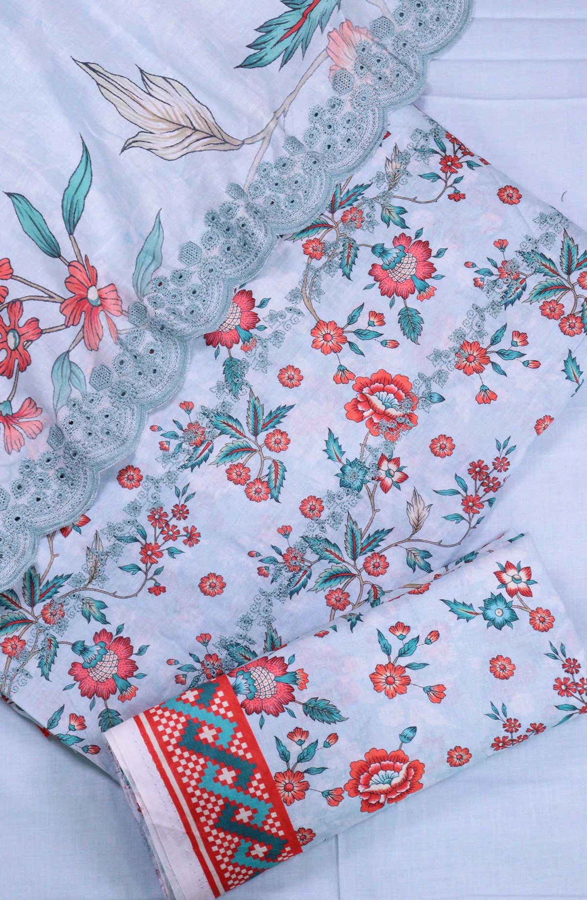 Amna Khadija Embroidered Lawn Unstitched 3 Piece - D-01 - AM25PE3 - Light Blue - Summer Collection