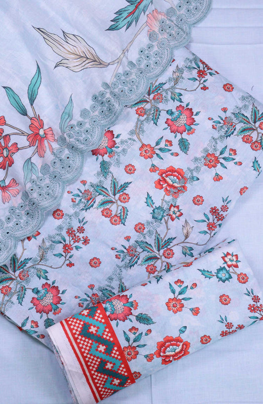 Amna Khadija Embroidered Lawn Unstitched 3 Piece - D-01 - AM25PE3 - Light Blue - Summer Collection