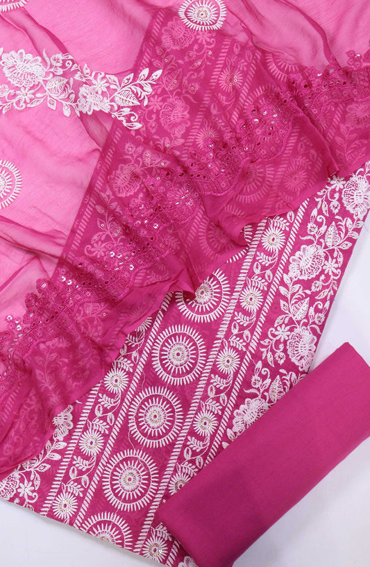 Amna Khadija Embroidered Lawn Unstitched 3 Piece - D-01 - AM25EL1 - Hot Pink - Summer Collection
