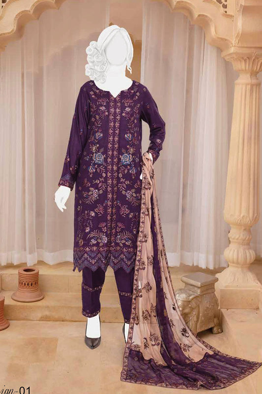 Romansiah Premium Karandi Series with Crinckle Dupatta Collection - Design 01
