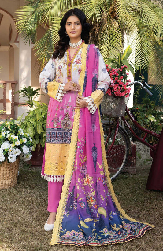 Mashaal by Riaz Arts Embroidered Lawn Unstitched 3 Piece - D-01 - RA25ML2 - White - Summer Collection