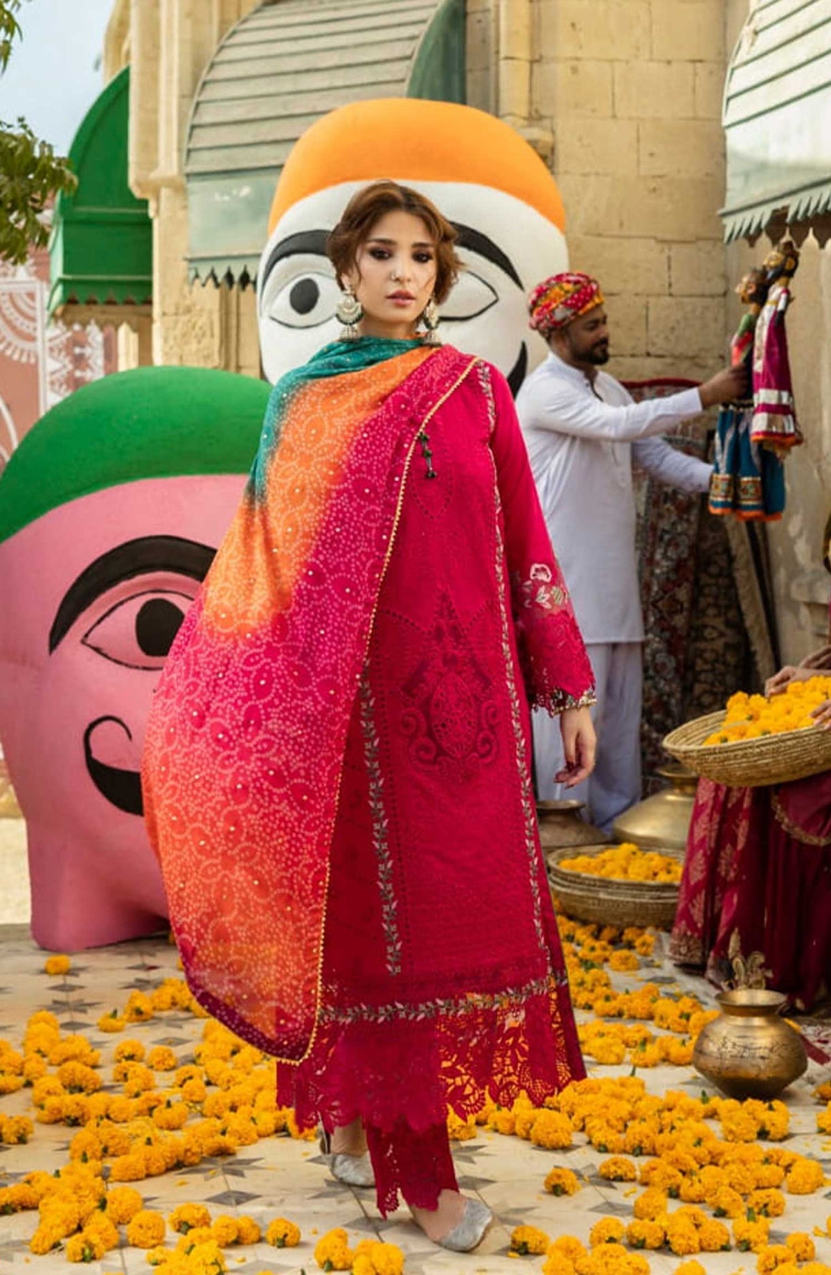 Al Zohaib Textile Embroidered Chikankari Unstitched 3 Piece - D-01 - AZT25B - Hot Pink - Casual Collection