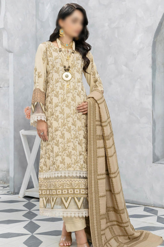 Baghban Leather Peach Embroidered Wool Shawl Collection 2023 - Design 01
