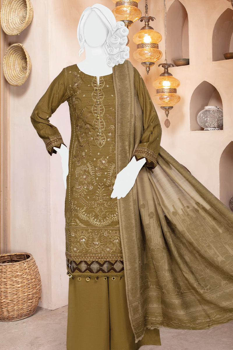Nadia Embroidered Peach with Fancy Wool Shawl Collection 2023 - Design 01