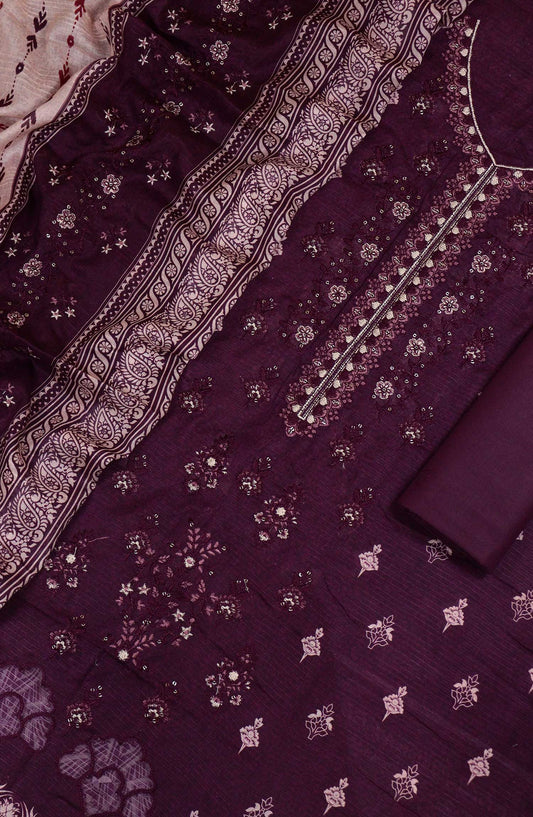 Bana Dora by Amna Khadija Embroidered Lawn Unstitched 3 Piece Suit - D-01 - AM25BDV10 - Purple - Summer Collection