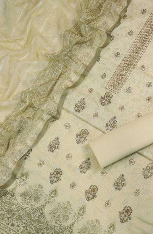 Mehak by Amna Khadija Self Embroidered Lawn Unstitched 3 Piece Suit - AM25MHA - Design-01 - Fawn - Summer Collection