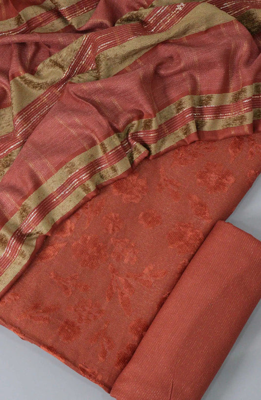 Winter Wimsy Leather Peach Collection With Velvet Broshia Shawl - Design 01