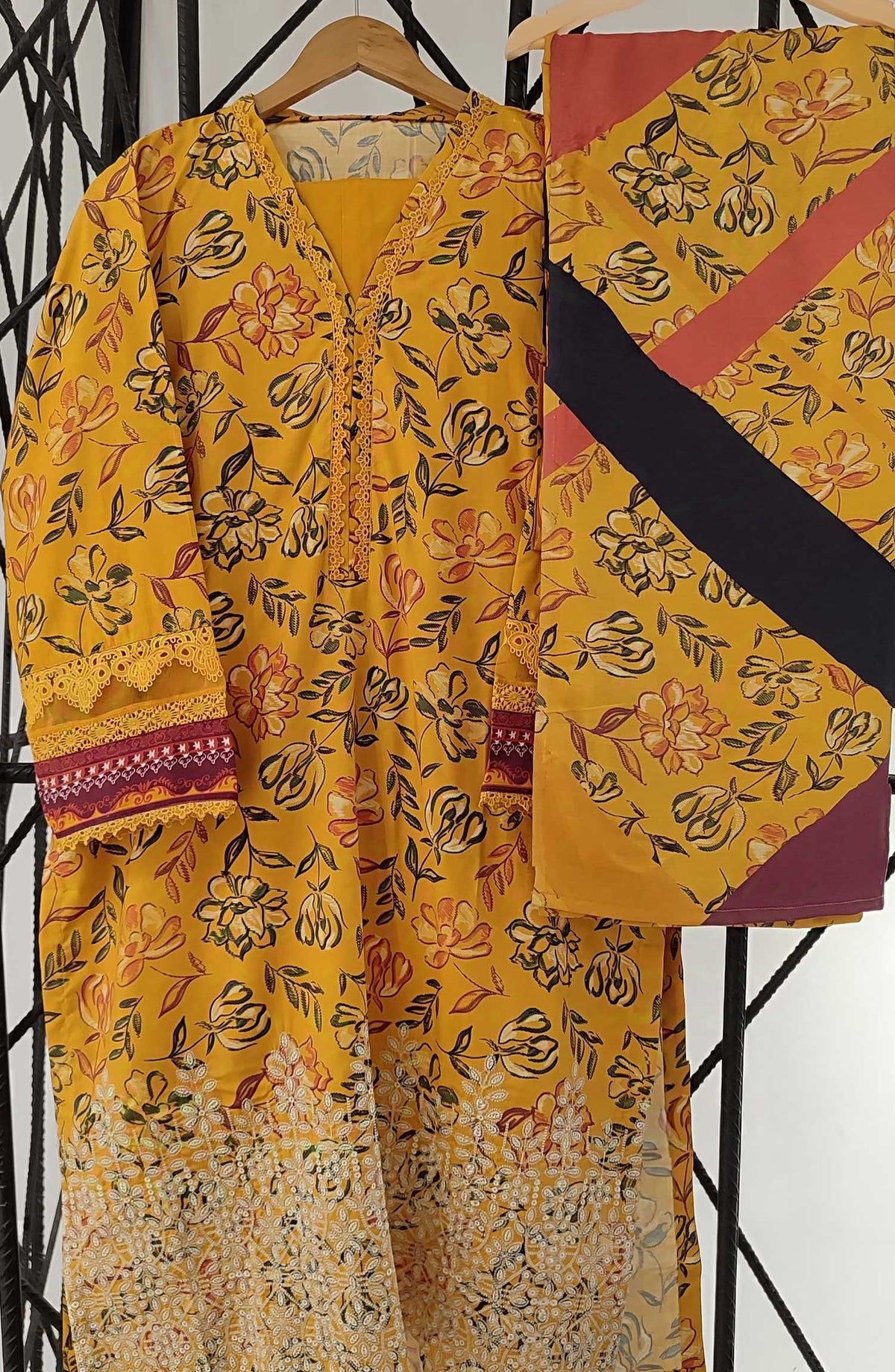 MEHROMAH Stitch Slub Linen Chikankari Emb 3Pec Collection 2024 - Design 02