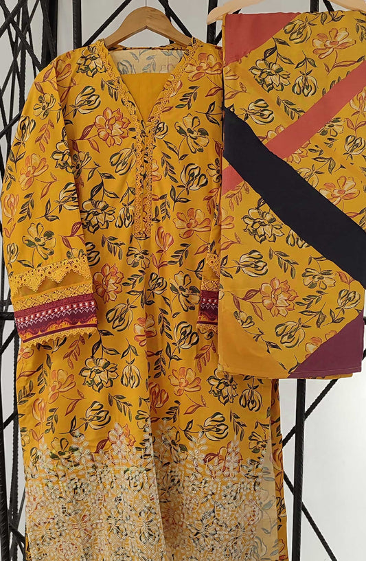 MEHROMAH Stitch Slub Linen Chikankari Emb 3Pec Collection 2024 - Design 02