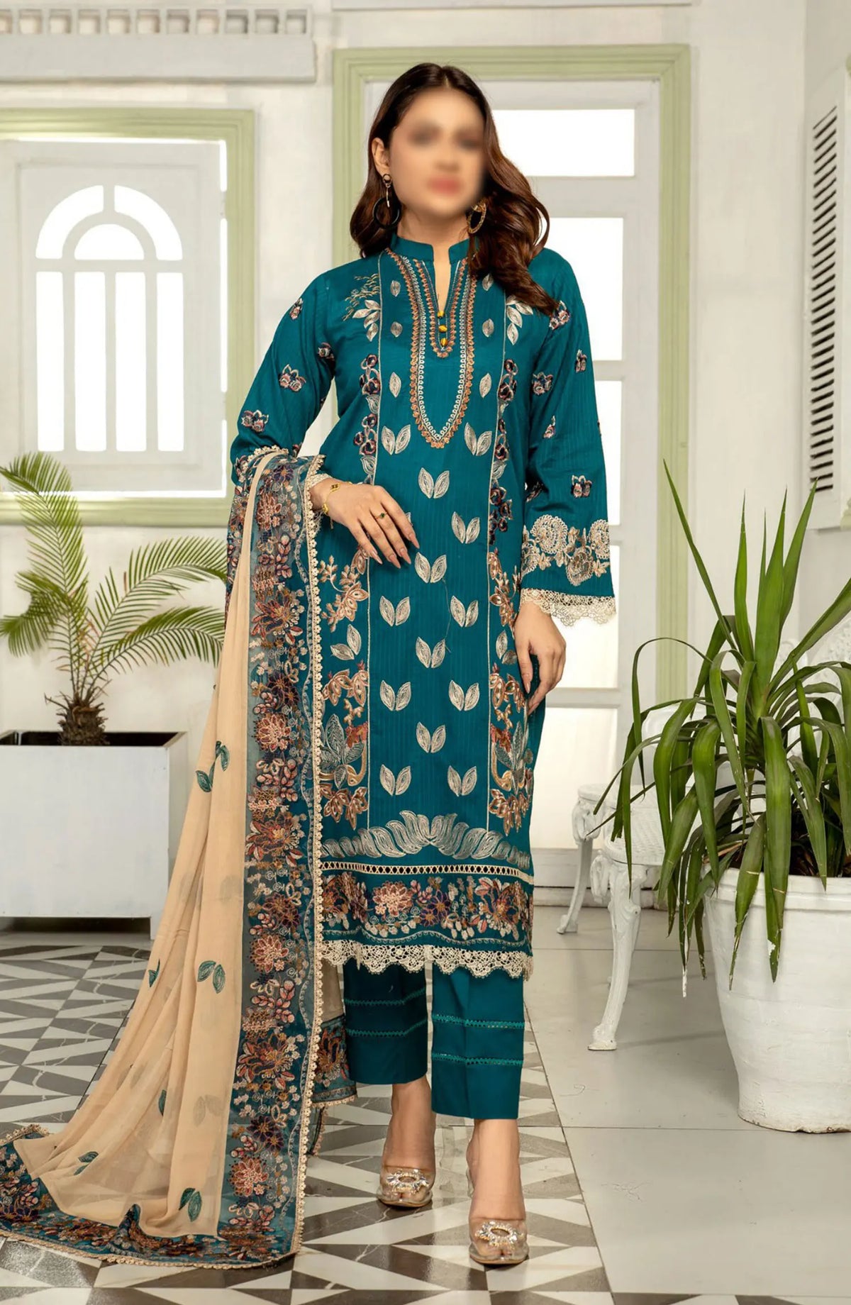 Saffron Premium Embroidered Lawn Collection 2024 - Design 02