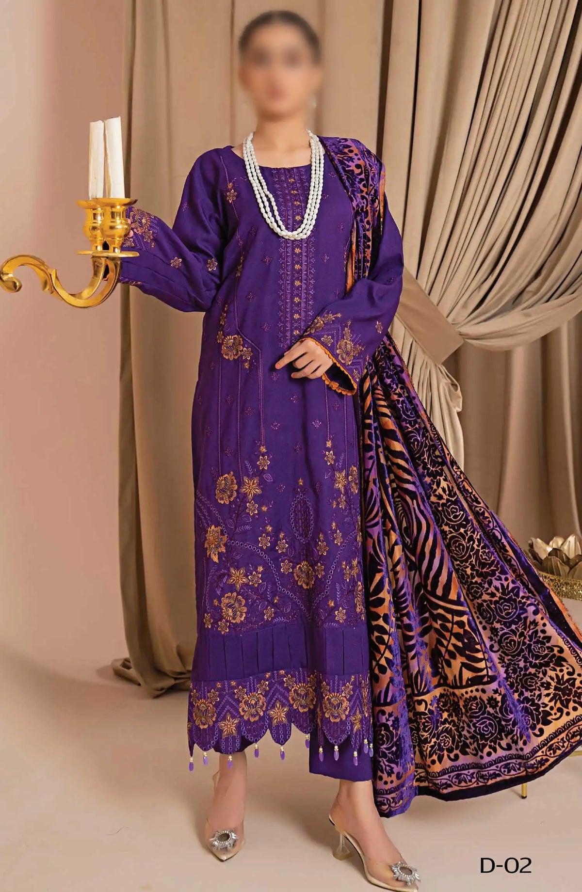 Queen Slub Dhanak Wool Collection With Palachi Shawl - Design 02