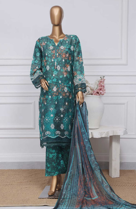 Sadabahar Printed Chikankari Stitched 3 Piece - D-02 - SDB25PC - Teal - Summer Collection