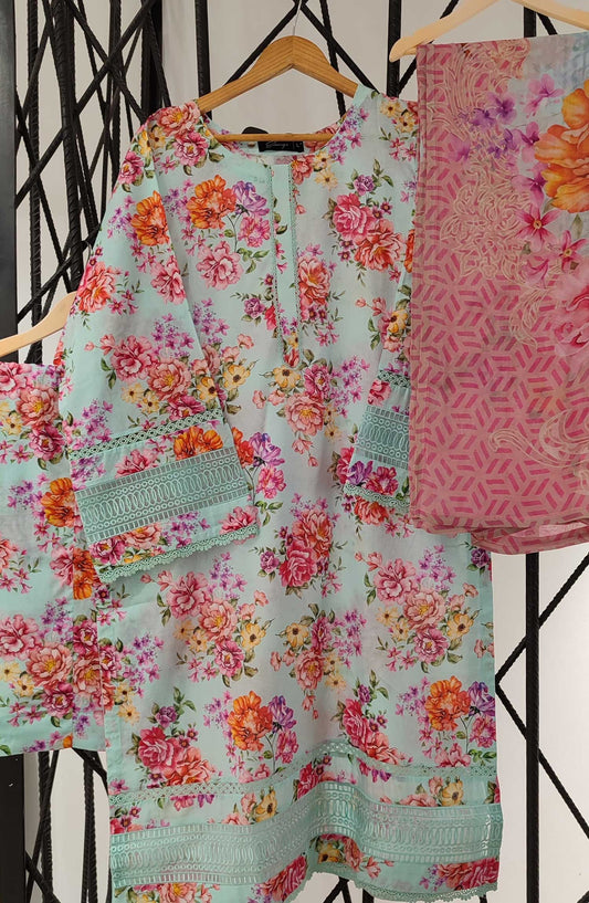 Emerge Embroidered Lawn Stitched 3 Piece - D-02 - EM25CL - Blue - Summer Collection