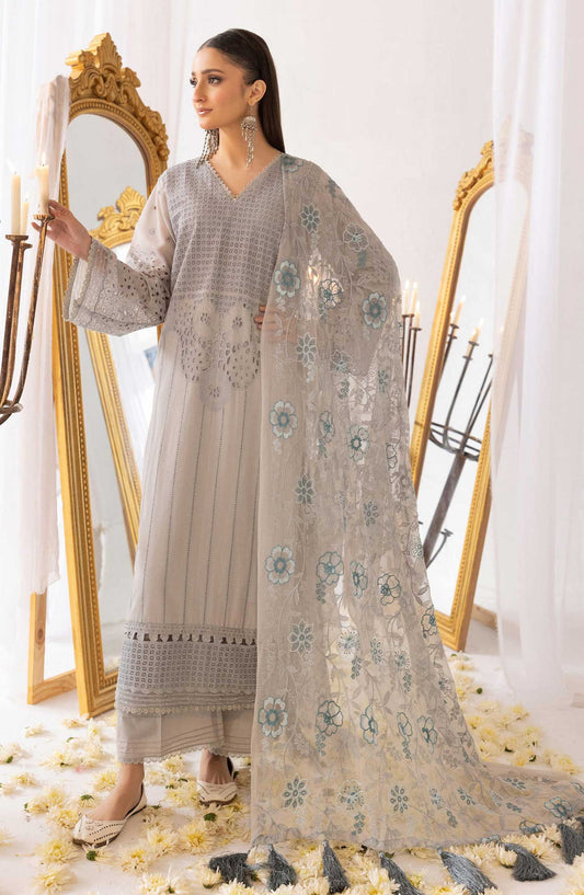 Mahees Saliqa by Riaz Arts Chikankari Lawn Unstitched 3 Piece - D-02 - RA25MS - Silver Grey - Summer Collection