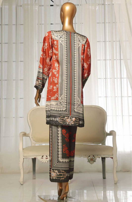 Sadabahar Printed Silk Stitched 2 Piece Suit - D-02 - SBD25PS - Orange - Casual Collection