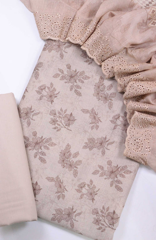 Bana Dora by Amna Khadija Embroidered Lawn Unstitched 3 Piece - D-02 - AM25BDV8 - Beige - Summer Collection