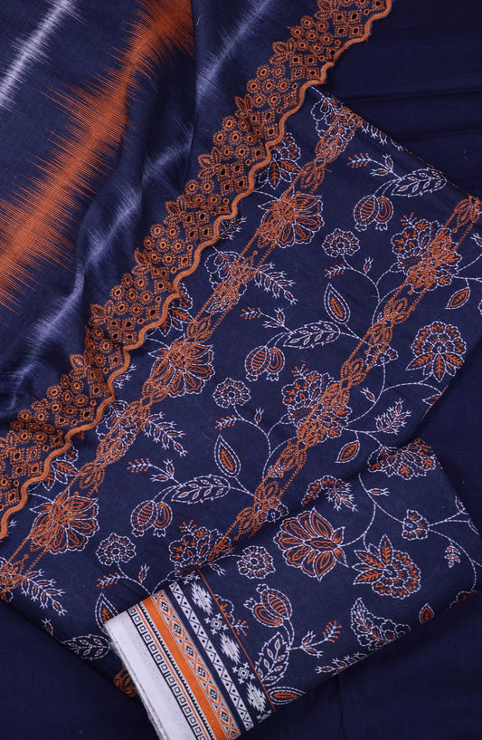Amna Khadija Embroidered Lawn Unstitched 3 Piece - D-02 - AM25PE3 - Dark Blue - Summer Collection