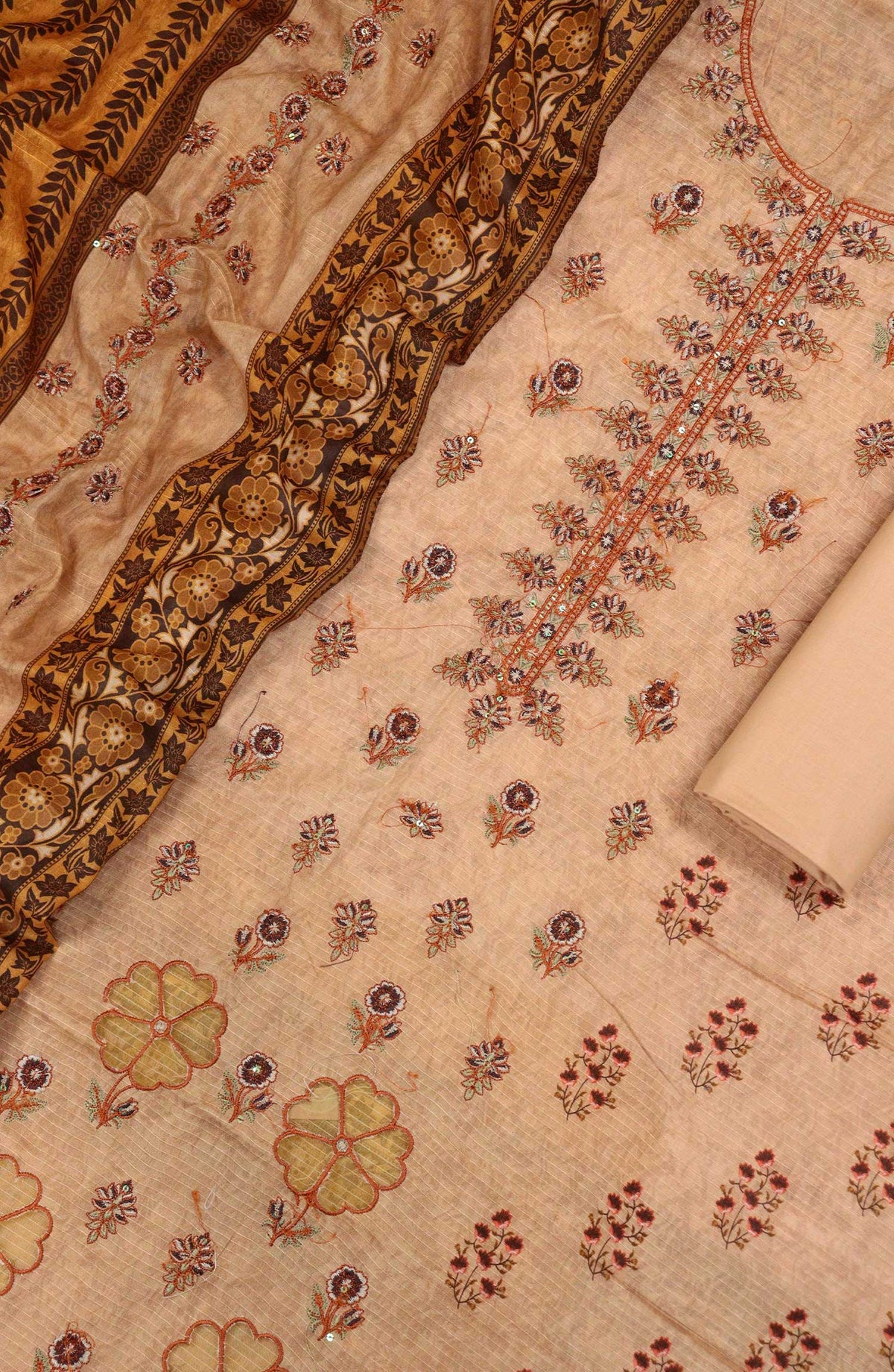 Bana Dora by Amna Khadija Embroidered Lawn Unstitched 3 Piece Suit - D-02 - AM25BDV10 - Beige - Summer Collection