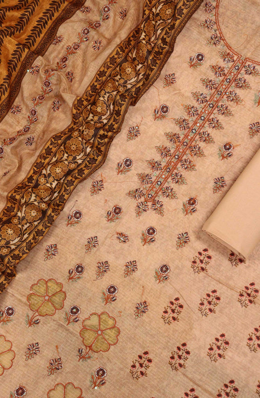 Bana Dora by Amna Khadija Embroidered Lawn Unstitched 3 Piece Suit - D-02 - AM25BDV10 - Beige - Summer Collection