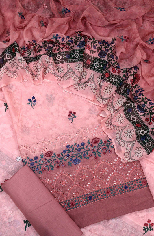 Aabroo by Amna Khadija Chikankari Lawn Unstitched 3 Piece Suit - D-02 - AM25ABL - Pink - Summer Collection