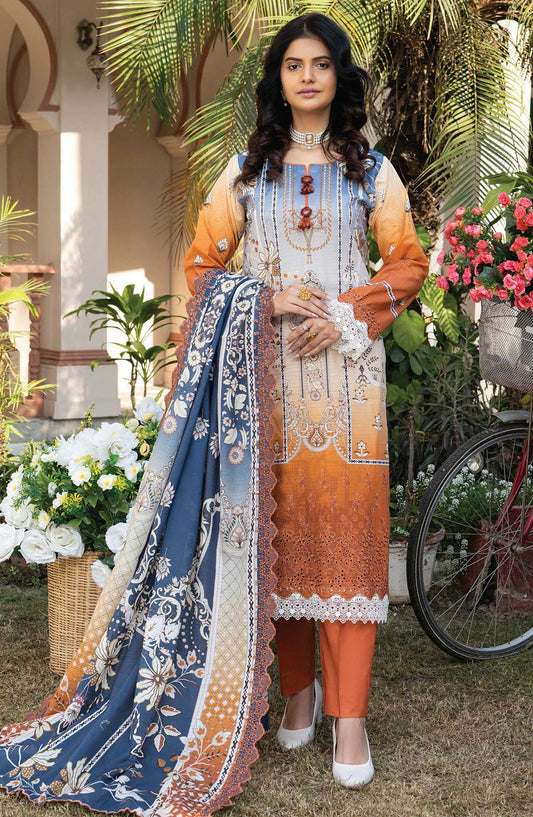 Mashaal by Riaz Arts Embroidered Lawn Unstitched 3 Piece - D-02 - RA25ML2 - Dark Orange - Summer Collection