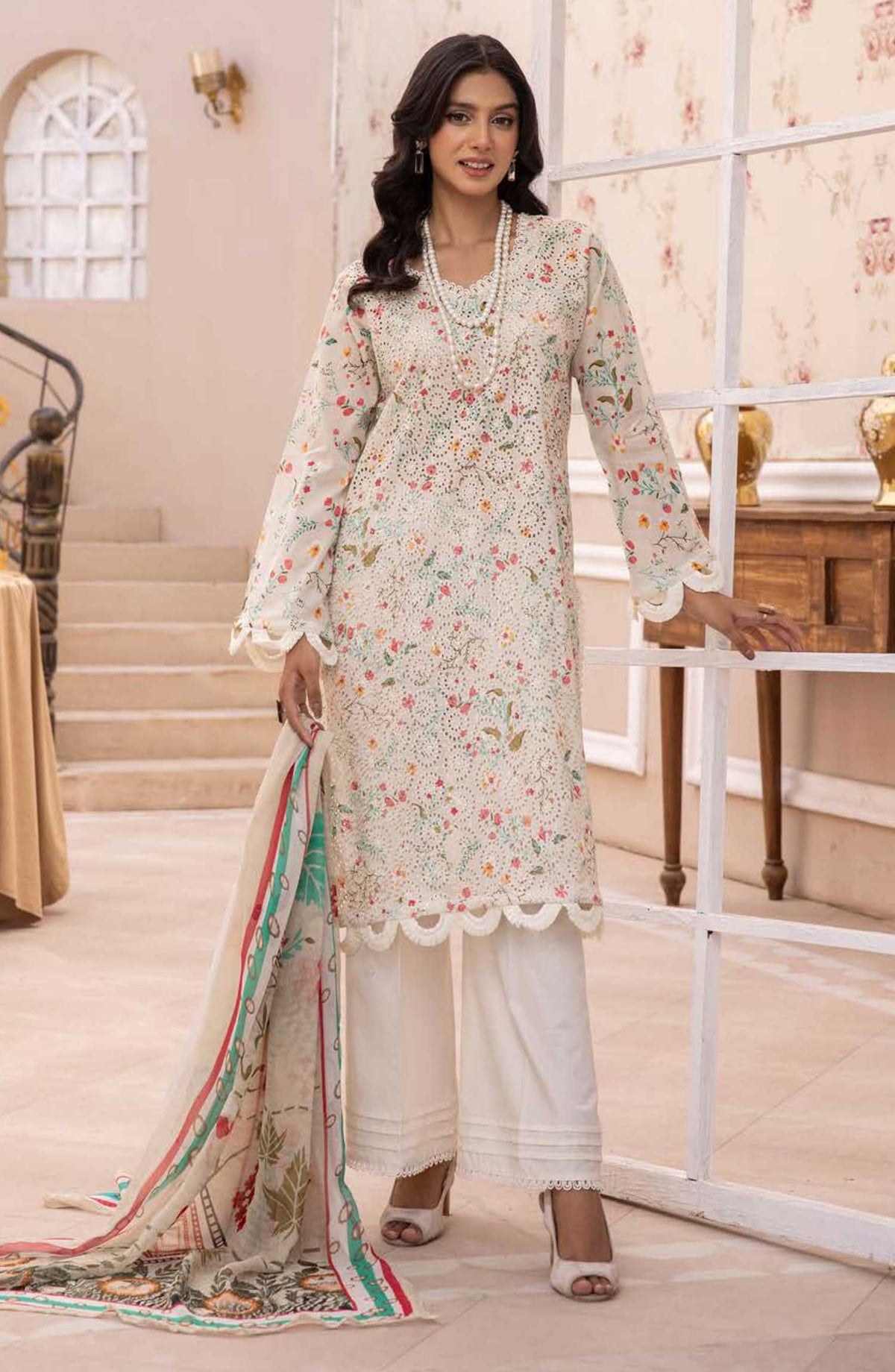 Mahees Isha by Riaz Arts Chikankari Lawn Unstitched 3 Piece - D-02 - RA25MI - White - Summer Collection