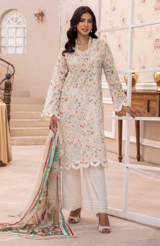 Mahees Isha by Riaz Arts Chikankari Lawn Unstitched 3 Piece - D-02 - RA25MI - White - Summer Collection