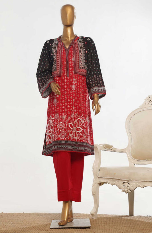 Bin Saeed Embroidered Lawn Stitched 3 Piece Suit - D-02 - BS25ECL - Red - Summer Collection