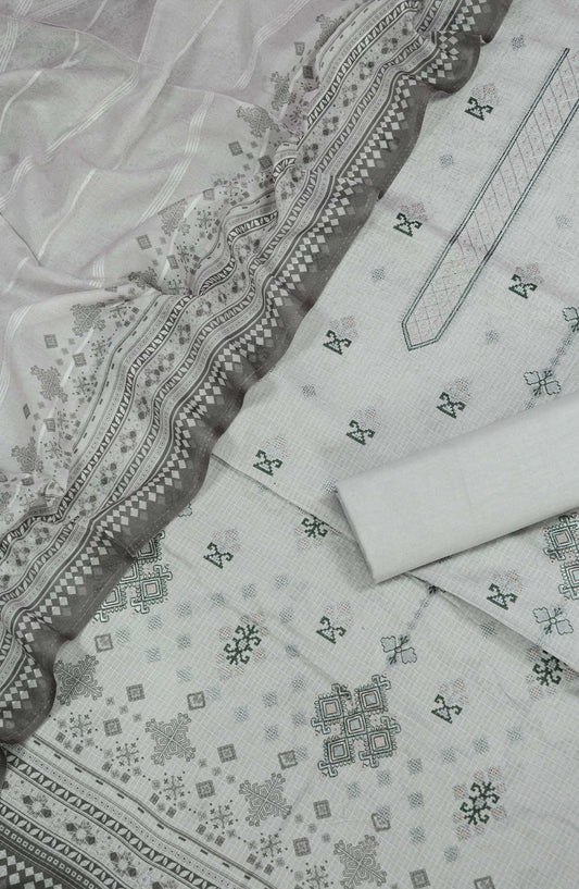 Mehak by Amna Khadija Self Embroidered Lawn Unstitched 3 Piece Suit - AM25MHA - Design-02 - Light Grey - Summer Collection