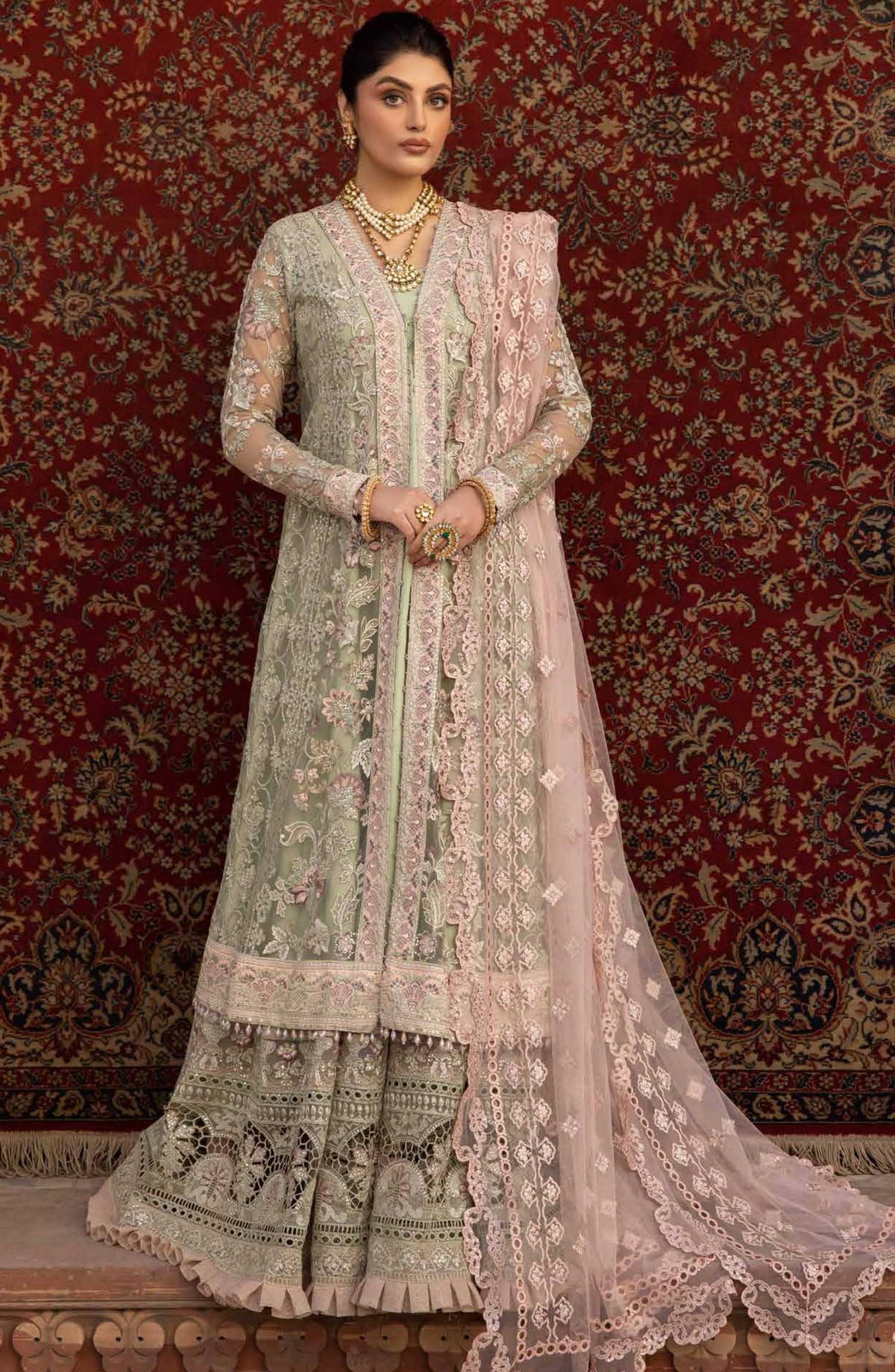 Dilkash by Lavish Premium Embroidered Net Unstitched 4 Piece - Design 02 Moon Mist - LP25D - Peach - Formal Collection
