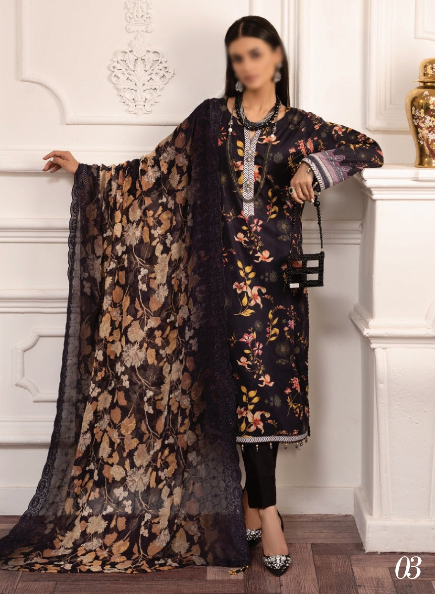 AL ZOHAIB Sunshine Bloom Bamber Chikankari Dupatta Collection - Design 03
