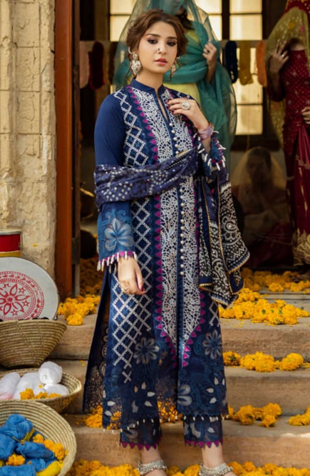 Al Zohaib Textile Embroidered Chikankari Unstitched 3 Piece - D-03 - AZT25B - Blue - Casual Collection