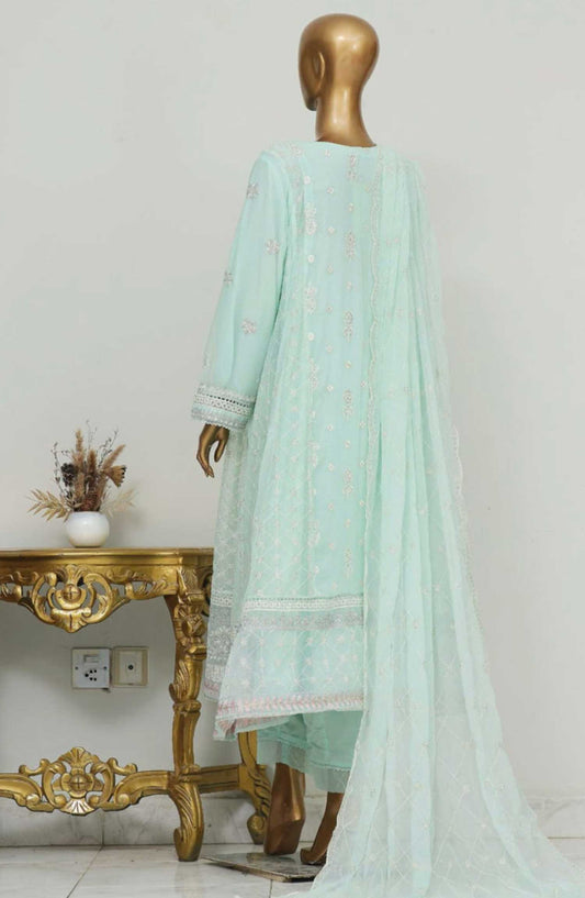 Bin Saeed Embroidered Stitched 3 Piece Frock - D-03 - BS25CF - Light Blue - Festive Collection