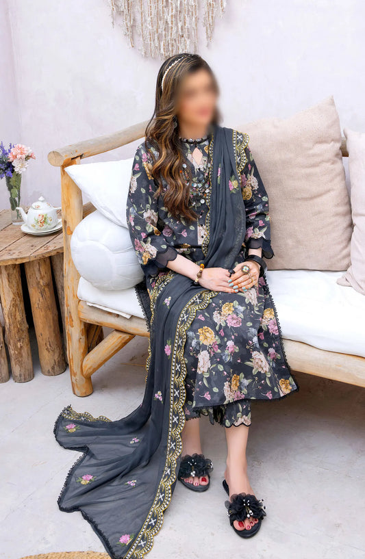 Gardenia Vol 03 Embroidered Print Lawn Collection By Humdum - Design 03