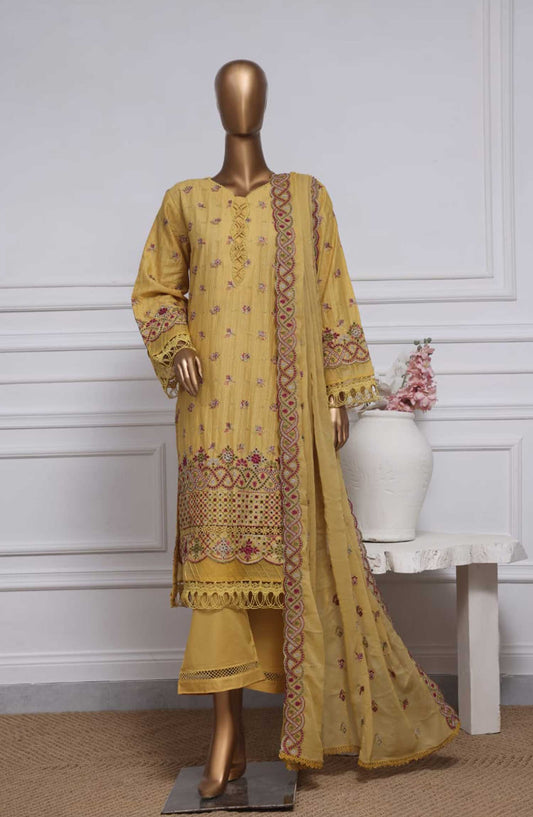 Sadabahar Embroidered Chikankari Stitched 3 Piece - Design 03 - SDB25C - Dusty Mustard - Summer Collection