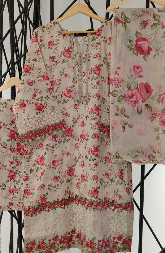 Emerge Embroidered Lawn Stitched 3 Piece - D-03 - EM25CL - Light Pink - Summer Collection