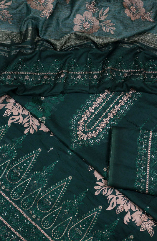 Bana Dora by Amna Khadija Embroidered Lawn Unstitched 3 Piece - D-03 - AM25BDV1 - Dark Green - Summer Collection