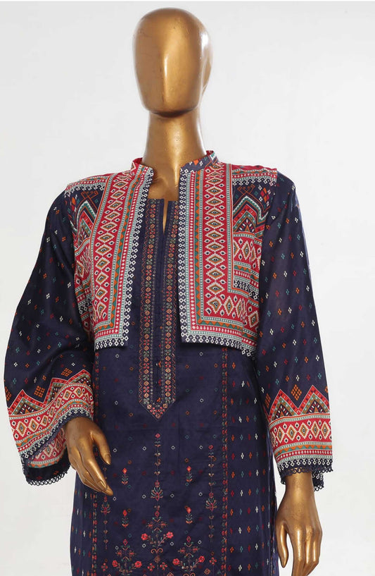 Bin Saeed Embroidered Lawn Stitched 3 Piece Suit - D-03 - BS25ECL - Dark Blue - Summer Collection