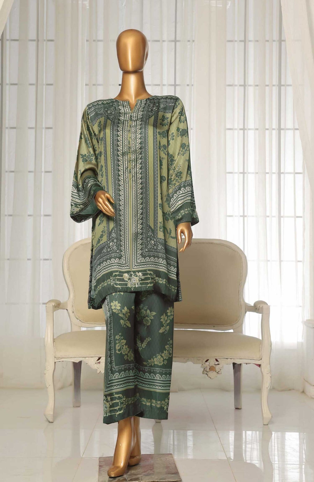 Sadabahar Printed Silk Stitched 2 Piece Suit - D-03 - SBD25PS - Green - Casual Collection