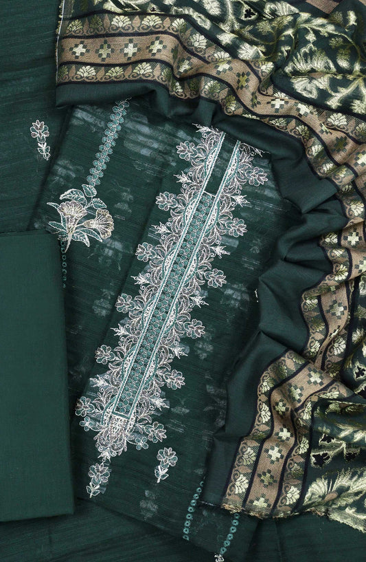 Bana Dora by Amna Khadija Embroidered Lawn Unstitched 3 Piece - D-03 - AM25BDV3 - Dark Green - Summer Collection