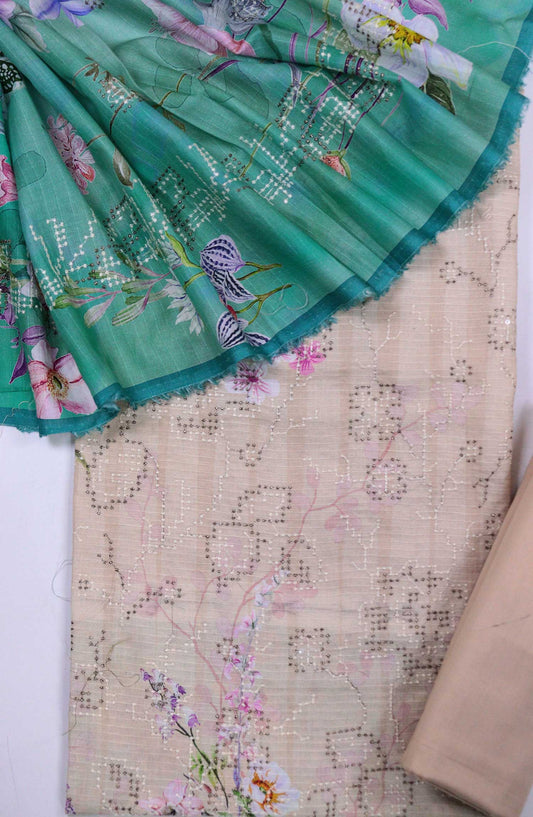 Bana Dora by Amna Khadija Embroidered Lawn Unstitched 3 Piece - D-03 - AM25BDV7 - Green - Summer Collection